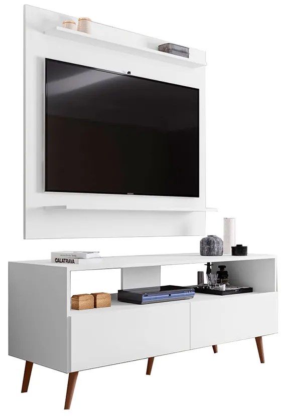 Conjunto Rack Bancada e Painel Adawi/Linden MDP/BP para TVs até 55 Branco G96 - Gran Belo