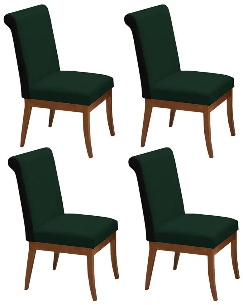 Conjunto 4 Cadeiras Larissa Aveludado Verde + Couríssimo Preto