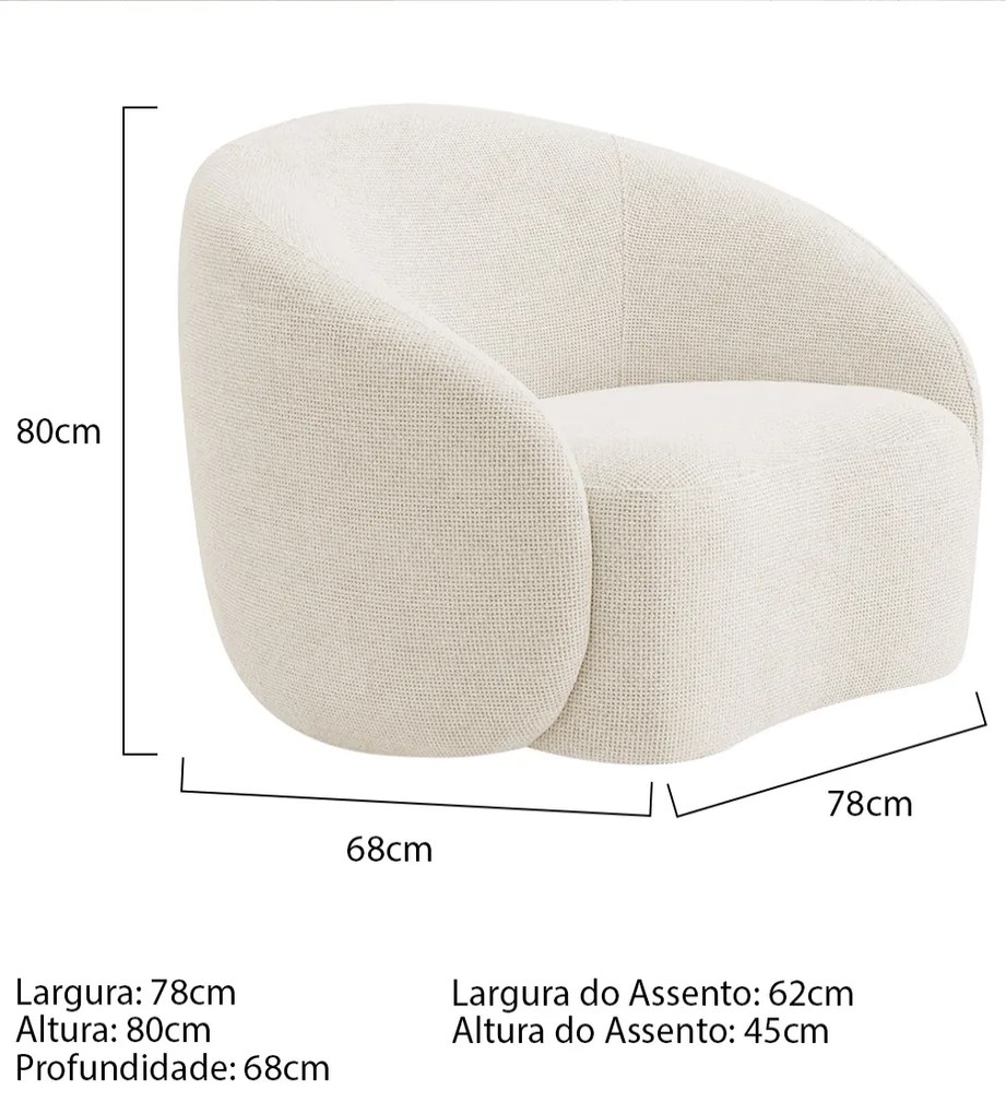 Kit Sofá 3 Lugares 180cm e 2 Poltronas Orgânica Luxo Recepção Amore Bouclé - ADJ Decor