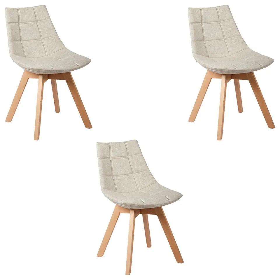 kit 3 Cadeiras Decorativas Sala de Jantar Vision Linho Bege G56 - Gran Belo