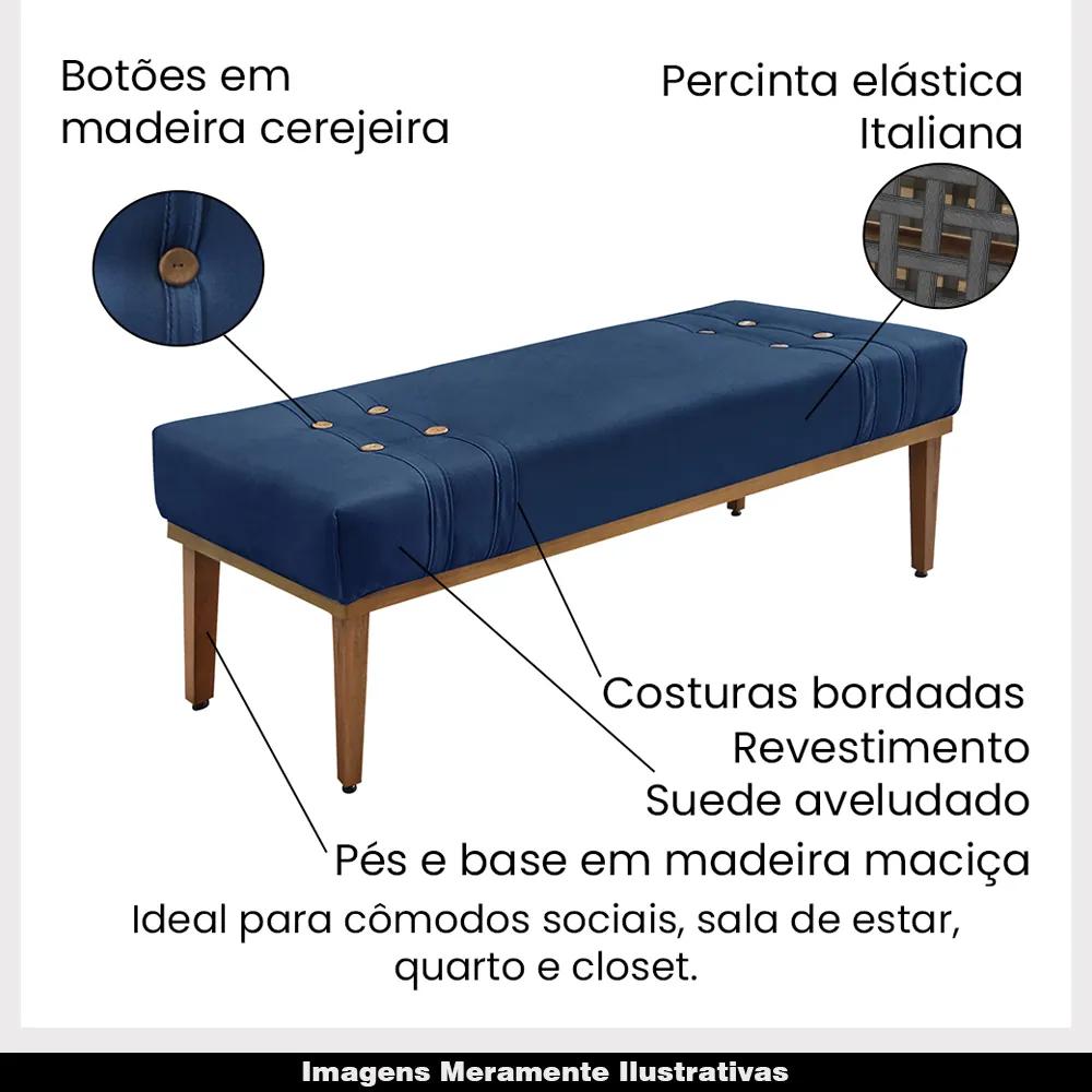 Recamier Decorativo 160cm Kors Suede Pés de Madeira Azul Marinho G63 - Gran Belo