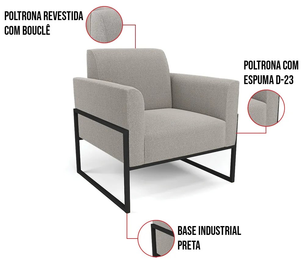 Namoradeira e Poltrona Industrial Alta Preto Marisa Bouclê D03 - D'Rossi - Cinza