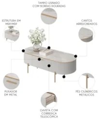 Mesa de Centro Para Sala Pés Metálicos Clover D04 Bali/Quartzo - Mpoze