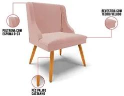Kit 8 Cadeiras Estofadas para Sala de Jantar Pés Palito Lia Veludo Ros