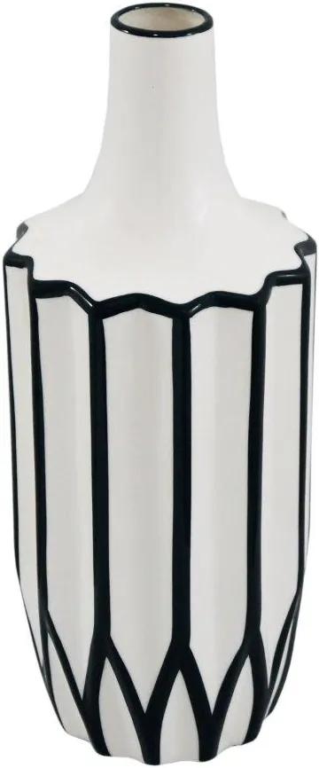 Vaso Decorativo Branco com Detalhes em Branco - 30x10x10cm