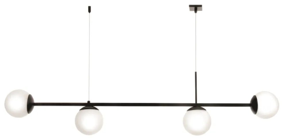 Pendente Tooren Retangular Barra Reta 123,5X12X29Cm Globo Ø12Cm 04Xg9... (PRETO / COBRE BRILHO, FOSCO (Branco))
