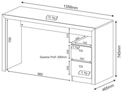 Mesa Para Computador Escrivaninha 2 Gavetas ME4130 Branco - Tecno Mobi