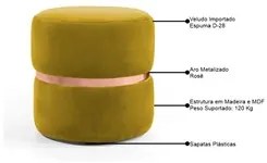 Puff Decorativo Com Cinto Rosê Round C-279 Veludo Amarelo - Domi