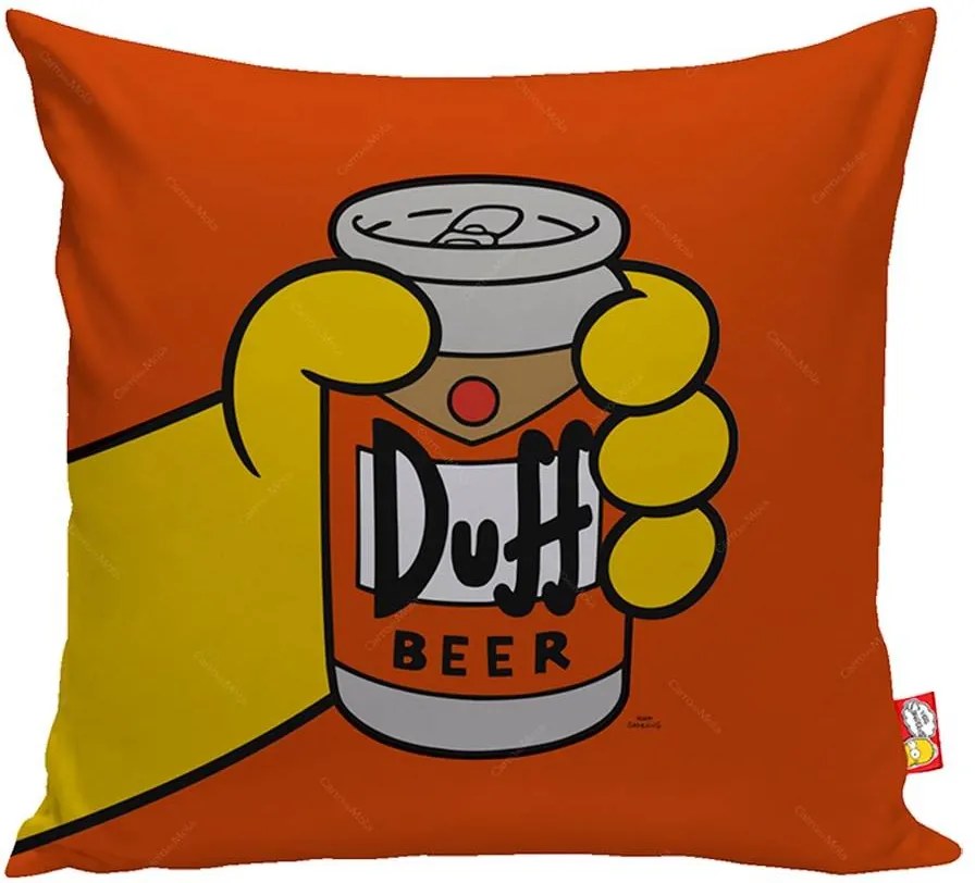 Almofada Duff Beer The Simpsons Laranja em Poliéster - 40x40 cm