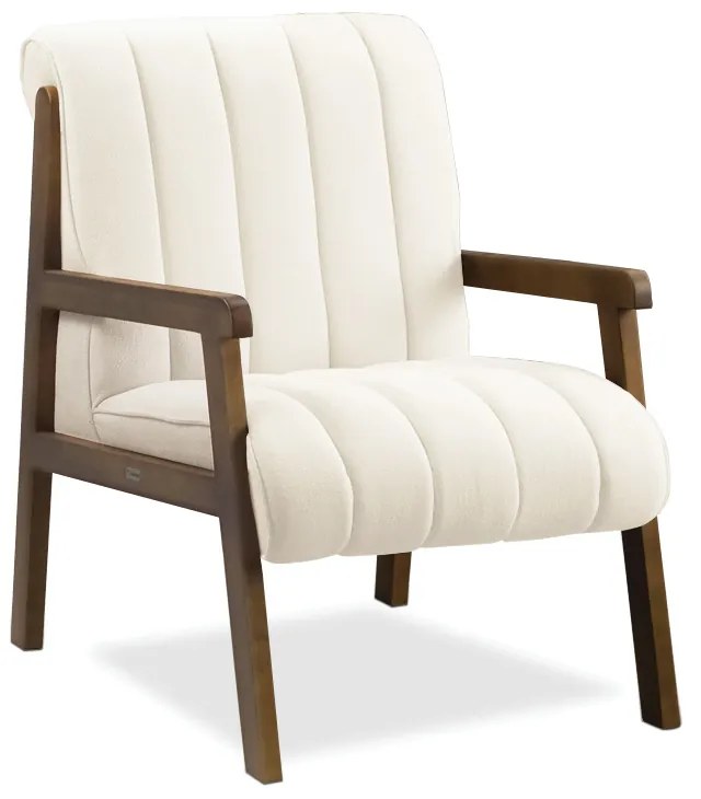 Poltrona Decorativa para Sala Base de Madeira Daline Bouclê Bege E03 - D'Rossi
