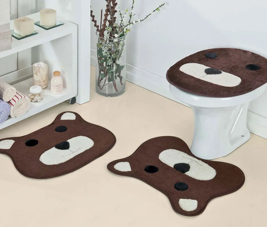 Jogo de Banheiro Formatos 3 Peças - Urso Caramelo