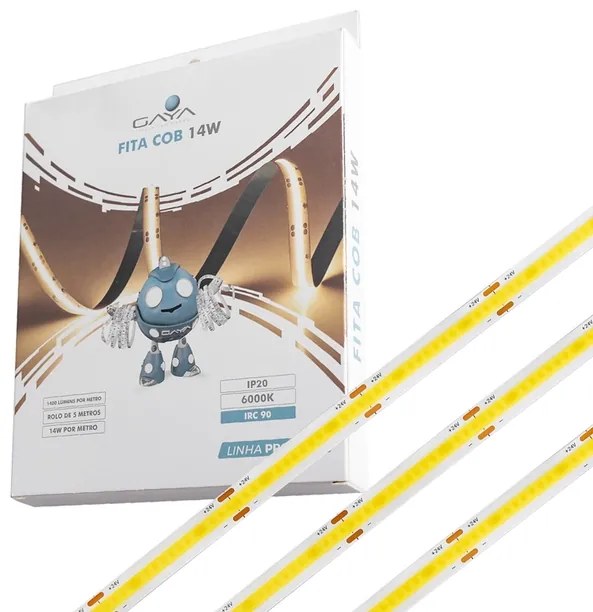 Fita De Led Cob 14W Por Metro 24V Irc90 5 Metros - LED BRANCO FRIO (6000K)