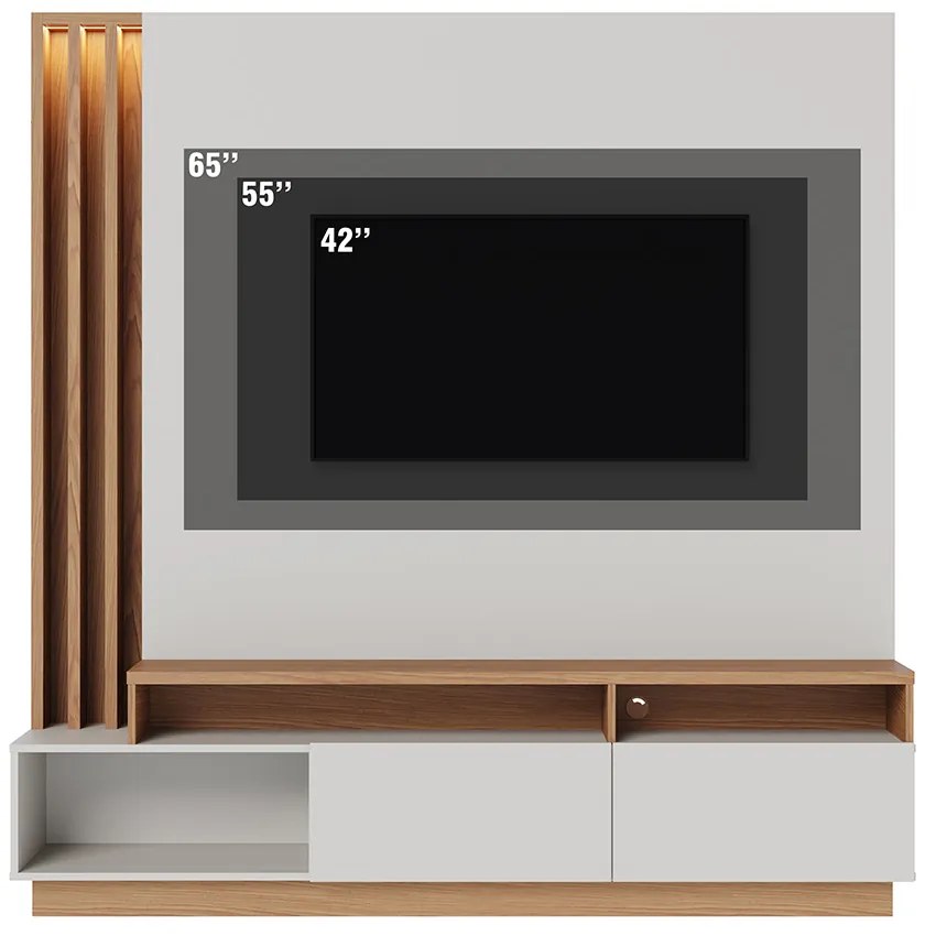 Estante de TV 65 Polegadas 180cm com Led Radaelli C04 - D'Rossi - Freijó e Off White Matte