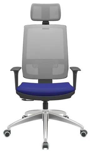 Cadeira Office Brizza Tela Cinza Com Encosto Assento Aero Azul RelaxPlax Base Aluminio 126cm - 63586 Sun House