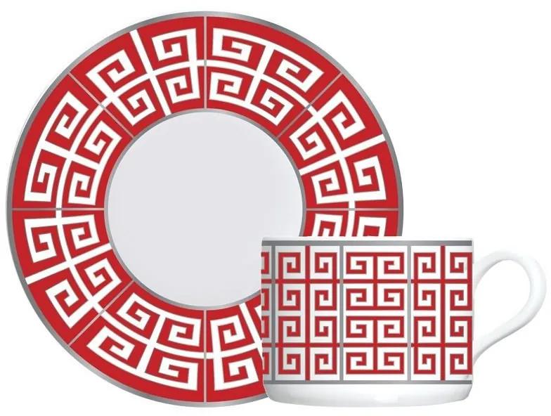 Jogo De 6 Xícaras De Chá De Porcelana Atenas Vermelho