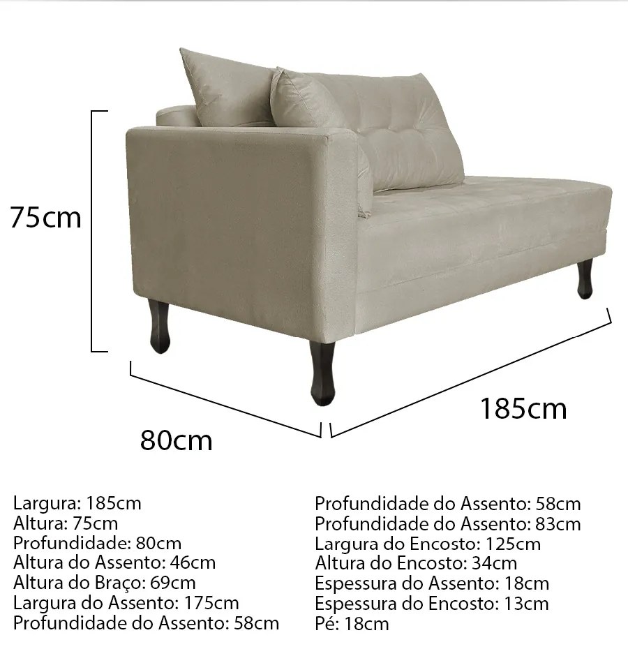 Kit Diva Recamier Azura 185cm Lado Direito e 02 Poltronas Classic Linho - ADJ Decor