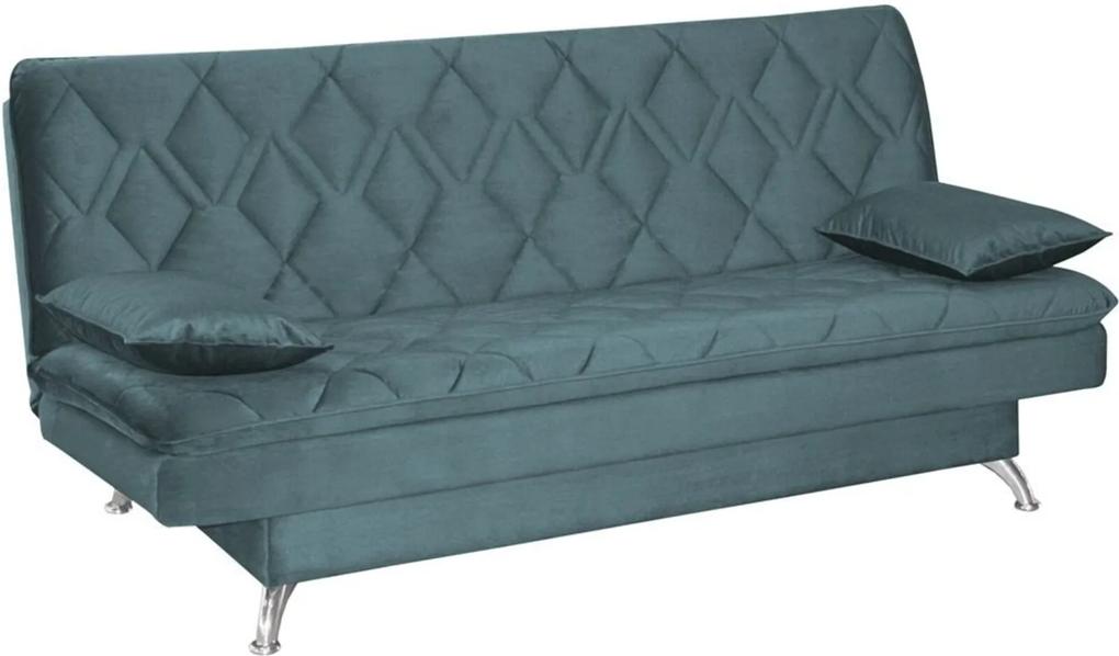 Sofá Cama Sala de Estar 193cm Belinda com Pés Alumínio Veludo Azul Tiffany  Gran Belo