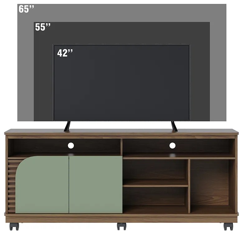 Bancada Tv de 65'' 2 Portas Ewa e Rodízio 150cm C04 - D'Rossi - Amendoa e Verde Pistache