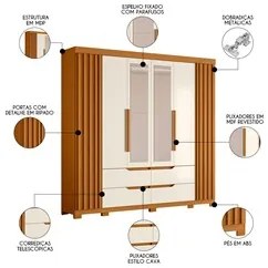 Guarda Roupa Casal 6 Portas Com Espelho 240cm Doble Cinamomo/Off White