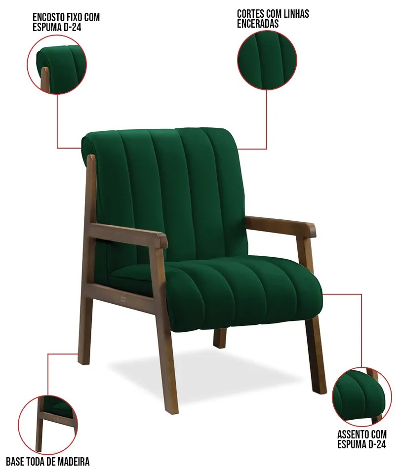Poltrona Decorativa para Sala Base de Madeira Daline Bouclê Verde E03 - D'Rossi