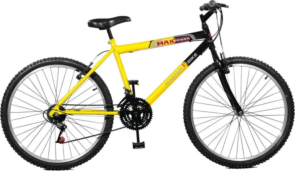 Bicicleta Master Bike Aro 26 Masculina Max Power 18 Marchas Amarelo e Preto