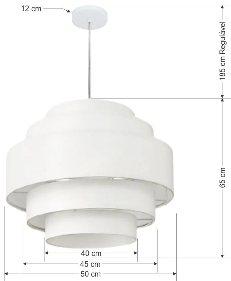 Lustre Pendente Vivare Md-4390 Cúpula em Tecido Branca - Bivolt