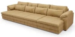 Sofá Retrátil 4 Lugares Para Sala 379cm Dijon Couro Bege S07 - Mpozena