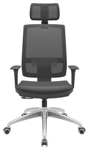 Cadeira Office Brizza Tela Preta Com Encosto Assento Vinil Preto RelaxPlax Base Aluminio 126cm - 63517 Sun House