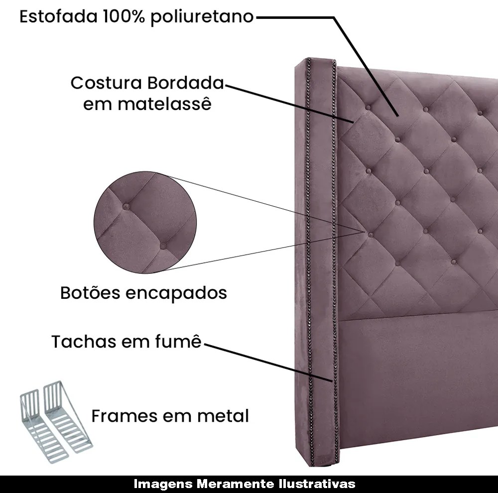 Cabeceira Decorativa Casal 1,64M Loewe Veludo Uva G63 - Gran Belo