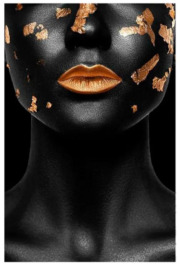 Quadro Decorativo Mulher Negra Dourado 3 - KF 48540 40x60 (Moldura 520)