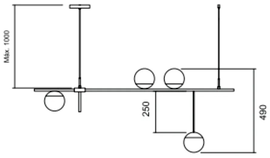 Pendente Bille C/ 4 Globos Assimetricos 120Cm 4L G9 / Metal E Globo Ø1... (PT / CB-M - Preto Text + Cobre Metálico, CLEAR)