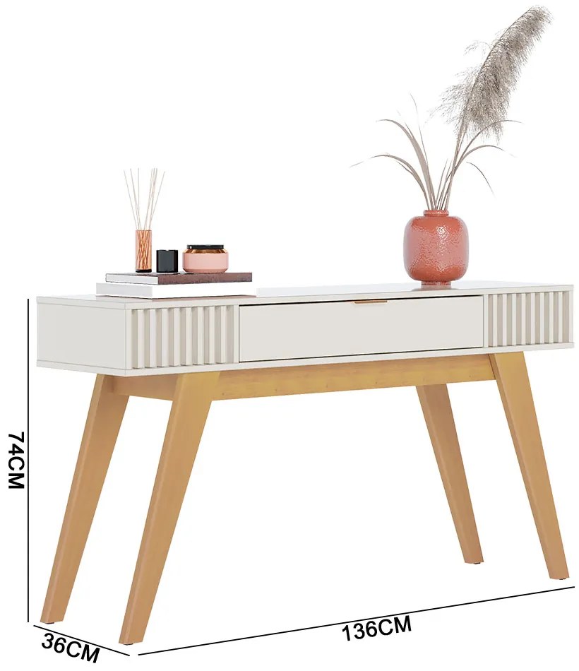 Aparador de Sala Pé em Madeira Maciça 136cm Laisa C04 - D'Rossi - Off White