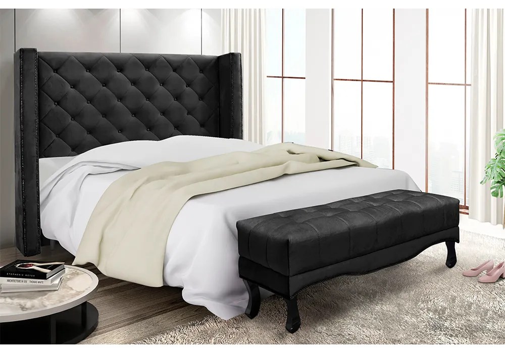 Cabeceira Cama Box Casal 140cm e Recamier Vicenza Suede Preto S04 - D'Rossi