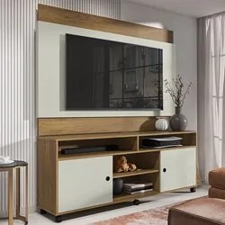 Painel para TV 60 Pol Suíça com Rack Bancada Reno Freijó/Cinza Cristal