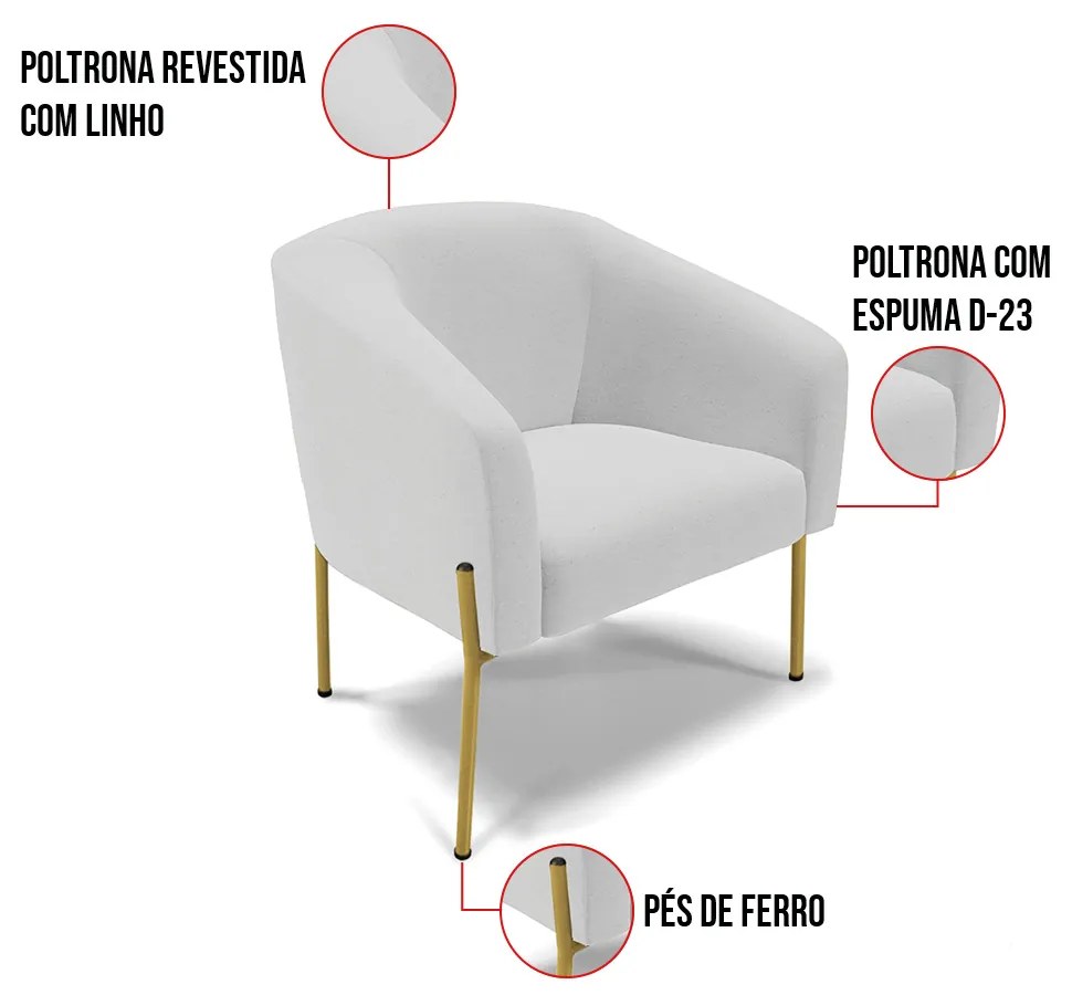 Cadeira Sala de Jantar Pé de Ferro Dourado kit 2 Stella Linho D03 - D'Rossi - Cinza