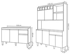 Cozinha Compacta Alice e Balcão Gabinete Sem Tampo Tatiane 120cm Branc