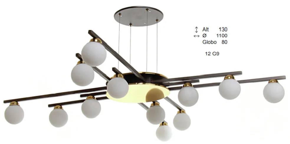 Pendente Solênio Ø110X13Cm Globo Ø8Cm 12Xg9 - Old Artisan Pd-5618 (BRANCO / COBRE BRILHO, AMBAR)