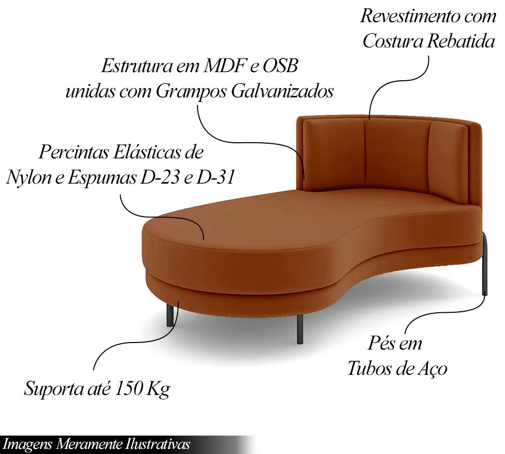 Sofá Chaise Lado Esquerdo Downey Sala de Estar Veludo Terracota G15 - Gran Belo