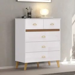 Cômoda Para Quarto 91cm 5 Gavetas Ibiza Flex Branco/Camarim - Vila Ric