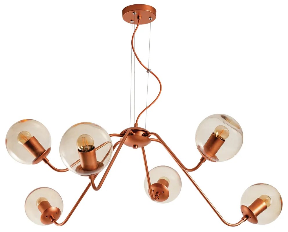 Pendente Carrossel Ø90X29Cm 6Xe27 G45/ Metal E Globo Ø14Cm | Usina 167... (CB-M - Cobre Metálico, CLEAR)