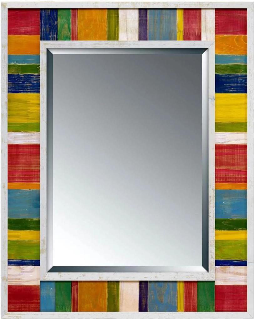 Espelho Madeira De Demolição Rústico Colorido Com Bisotê