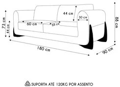 Sofá 2 Lugares Base de Madeira 180cm Izzy S06 Linho Natural - Mpozenat