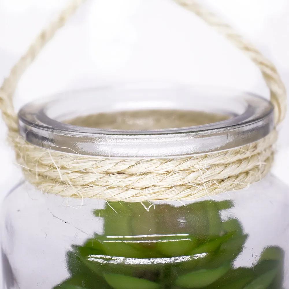Folhagem Suculenta de Pendurar com Vaso de Vidro Verde 11,5 cm F04 - D'Rossi