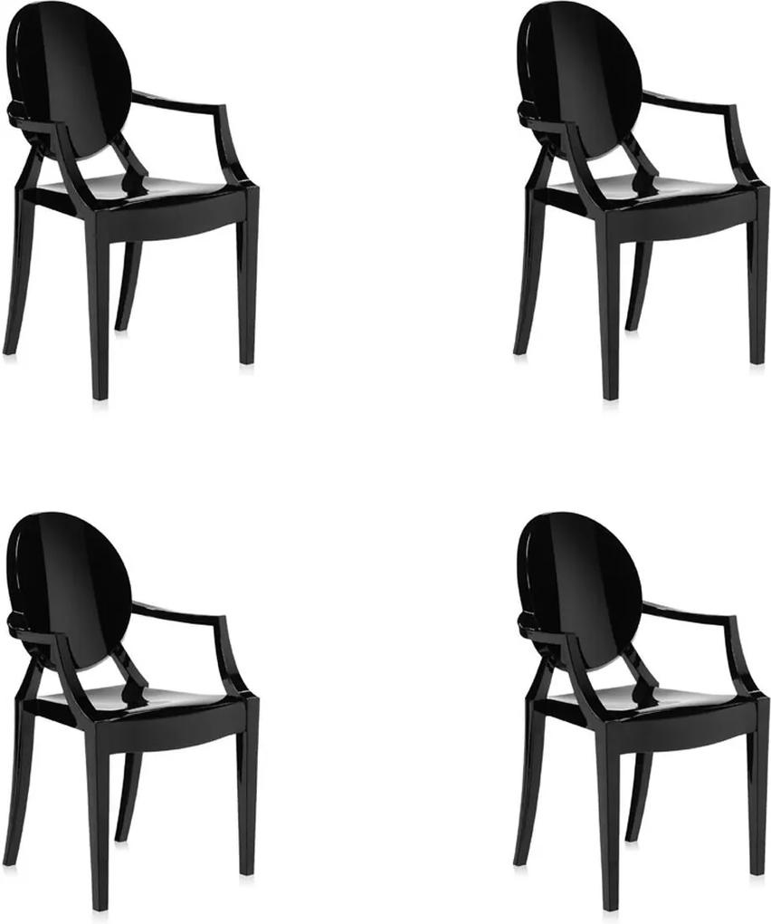 Conjunto 4 Cadeiras Louis Ghost Com Braço Preta