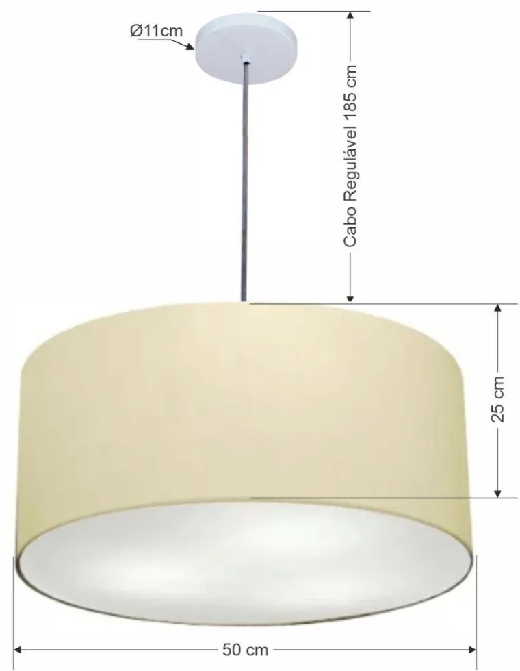 Lustre Pendente Cilíndrico Vivare Md-4320 Cúpula em Tecido 50x25cm - Bivolt