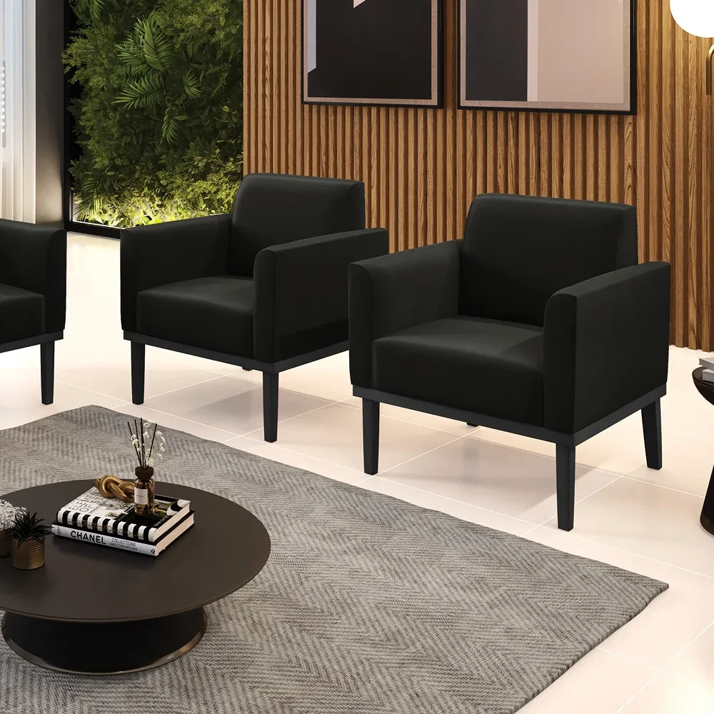 Kit 2 Poltronas Base de Madeira Fixa Preto Marisa Suede Preto D03 - D'Rossi
