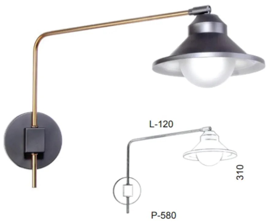 Arandela Haste Articulada Cúpula Aluminio Retro 12X58X31Cm Metal E Vid... (COBRE FOSCO, AMBAR)