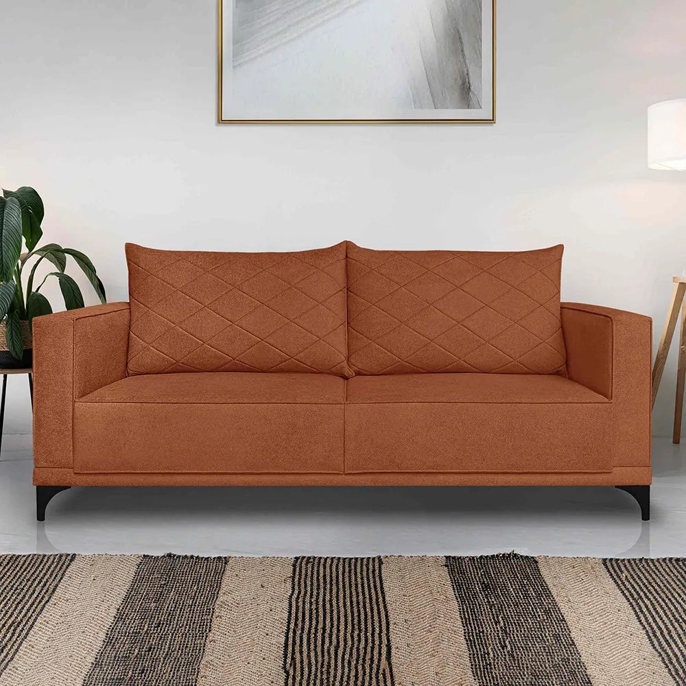 Sofá Living 2 Lugares com Pés de Ferro Almofadas Soltas 160cm Neso Bouclê Terracota G63 - Gran belo