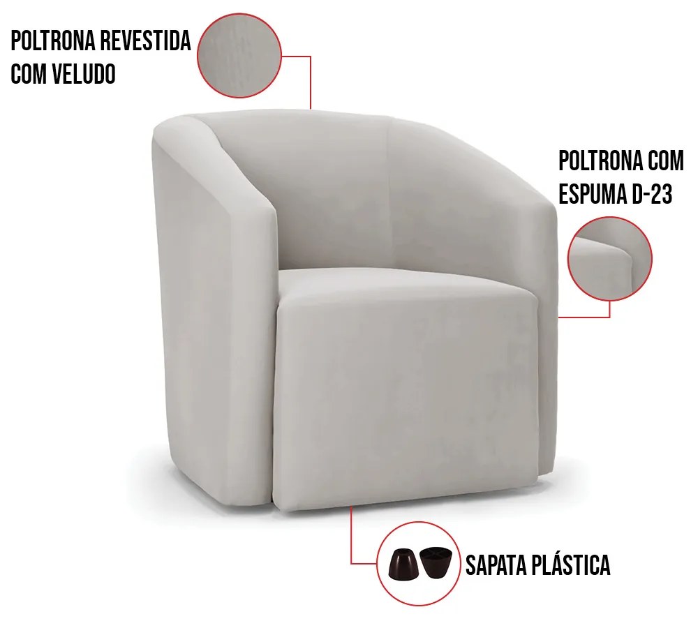 Poltrona Decorativa Orgânica Stella Max Veludo D03 - D'Rossi - Cinza