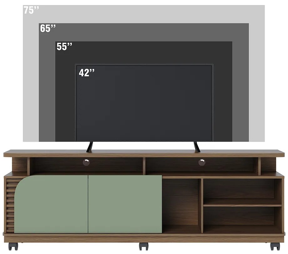 Bancada Tv de 75'' 2 Portas com Rodízio Ewa 180cm C04 - D'Rossi - Amendoa e Verde Pistache